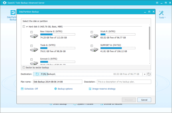 Todo backup Disk Partition Backup window